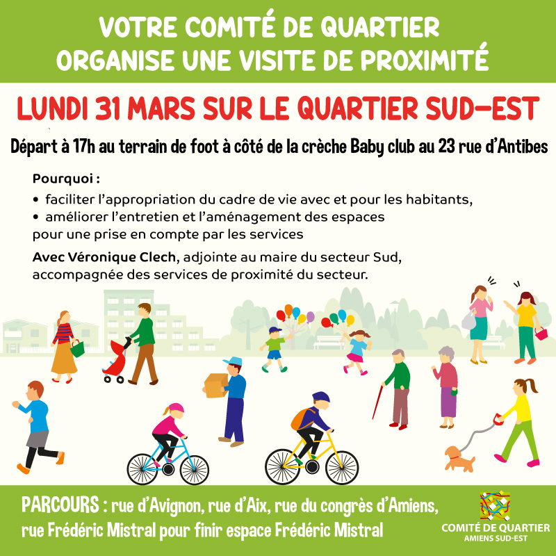 Votre comité de quartier organise une visite de proximité le lundi 31 mars 2025 sur le quartier Sud-Est