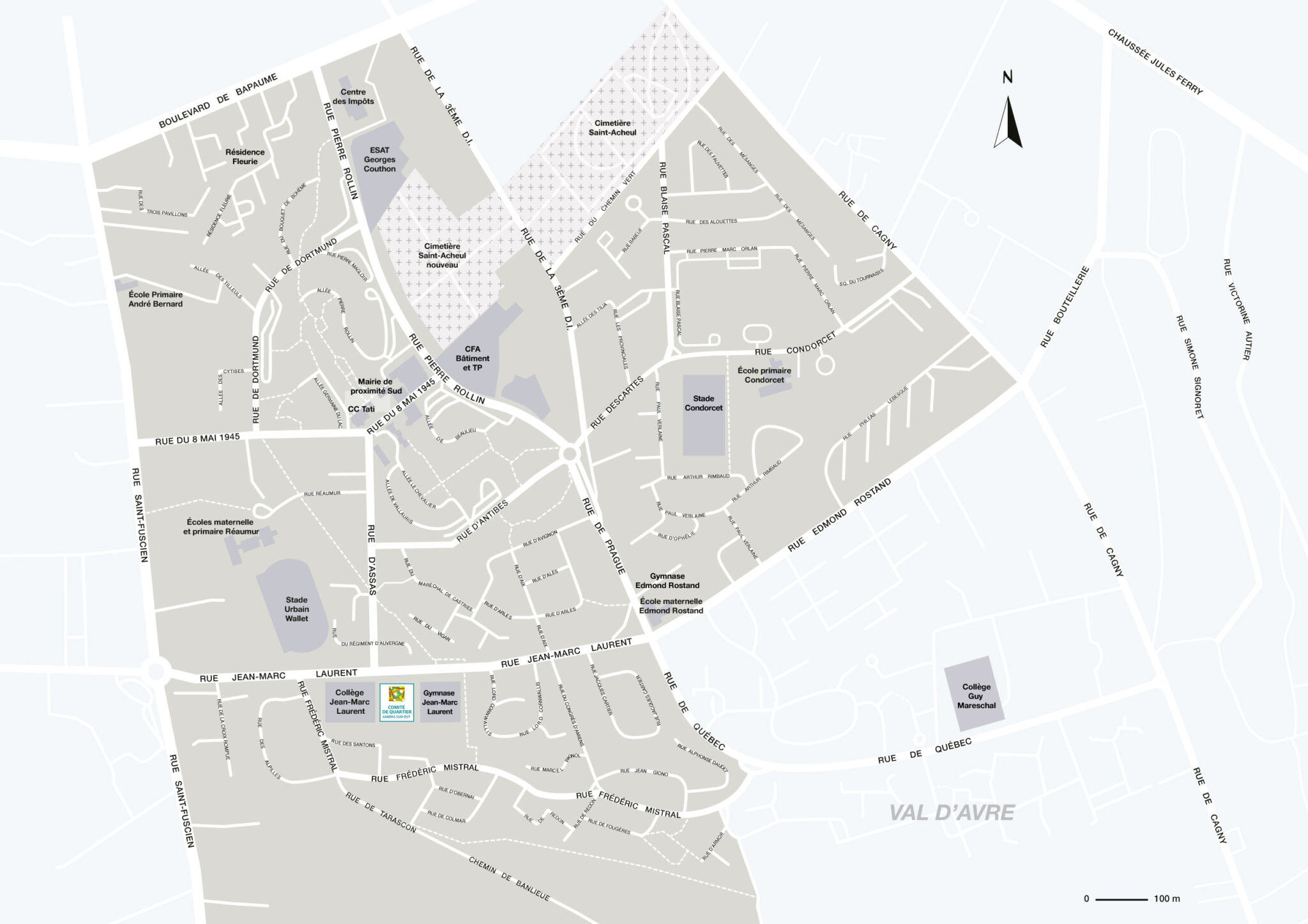 Plan du quartier Sud-Est à Amiens