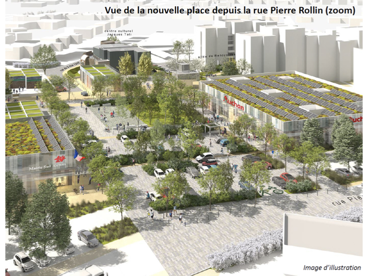 AG 2025 - rapport d'activité — dessin d'artiste représentant la future place depuis la rue Pierre Rollin
