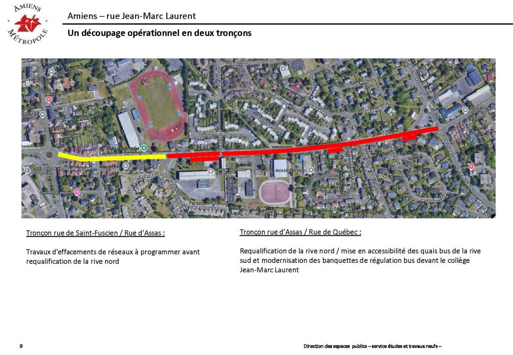 travaux rue Jean-Marc Laurent, découpage en deux tronçons.