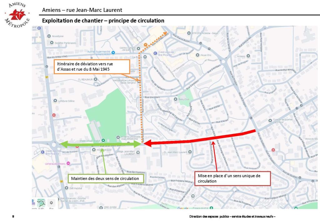 Travaux rue Jean-Marc Laurent, principes de circulation et itinéraire de déviation