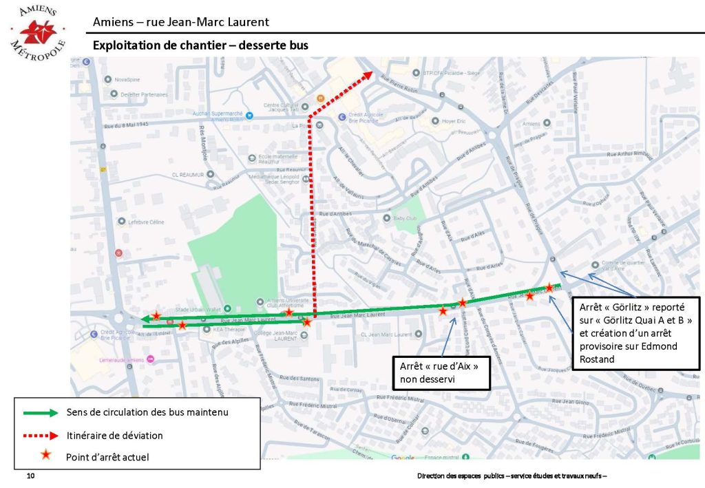 Travaux rue Jean-Marc Laurent : arrêts de bus et itinéraire de déviation