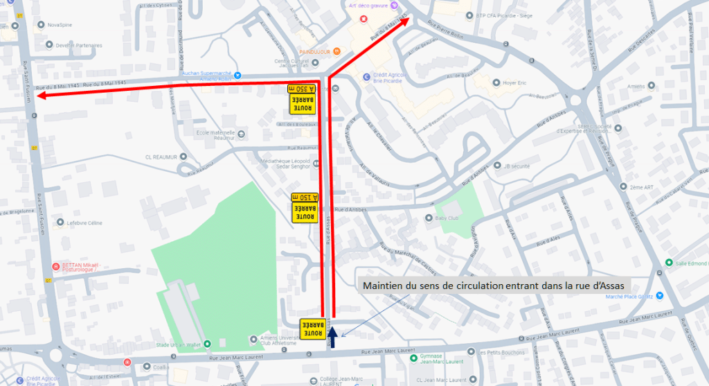 Nouveau plan de circulation : le débouché de la rue d'Assas sur la rue Jean-Marc Laurent sera fermé à partir de ce lundi 23 juin jusqu'à la rentrée scolaire