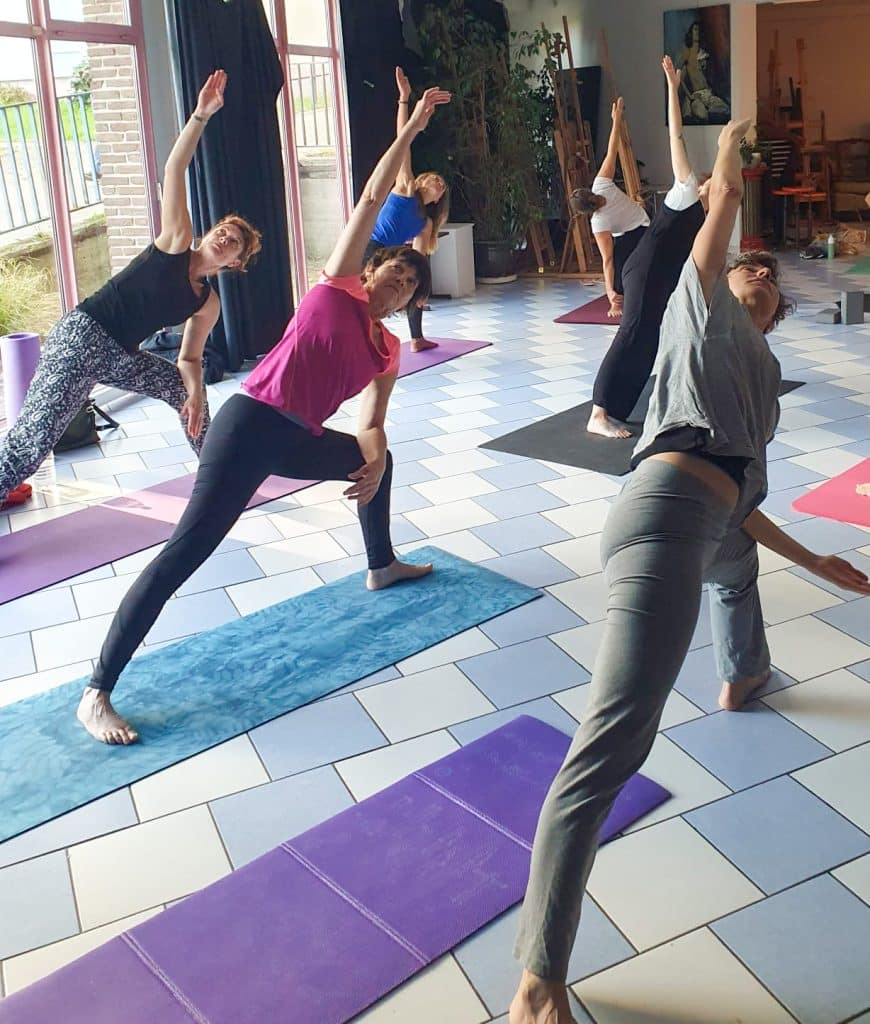 Pendant l'atelier de yoga vinyasa (yoga dynamique)