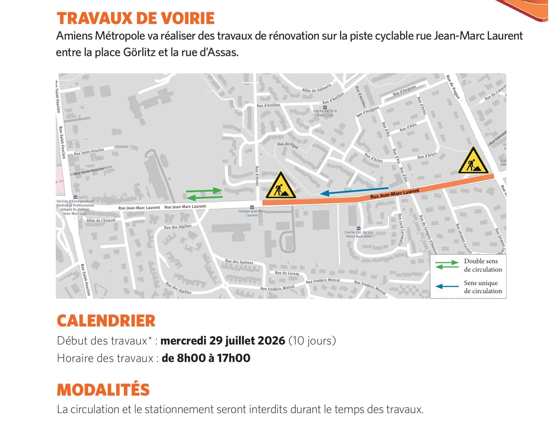 Travaux sur la piste cyclable rue Jean-Marc Laurent