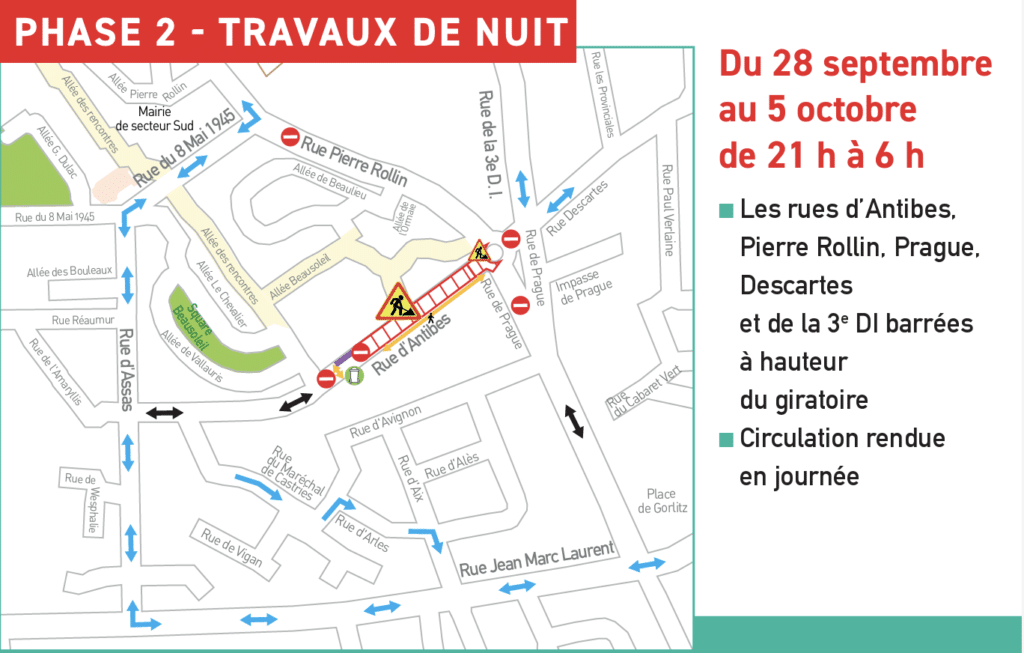 Rue d'Antibes - Phase 2, travaux de nuit